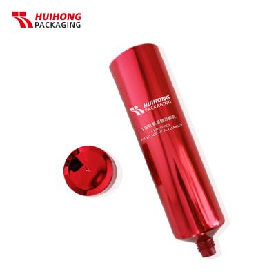 Tubo cosmético de alumínio destacado vermelho 100ml com tampa superior do parafuso